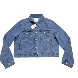 Cotton On Brand NWT Cropped Denim Jean Jacket Size 10